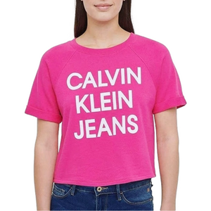 Calvin Klein Jeans Women’s Pink Barbiecore French Terry Crop Top - Size Small